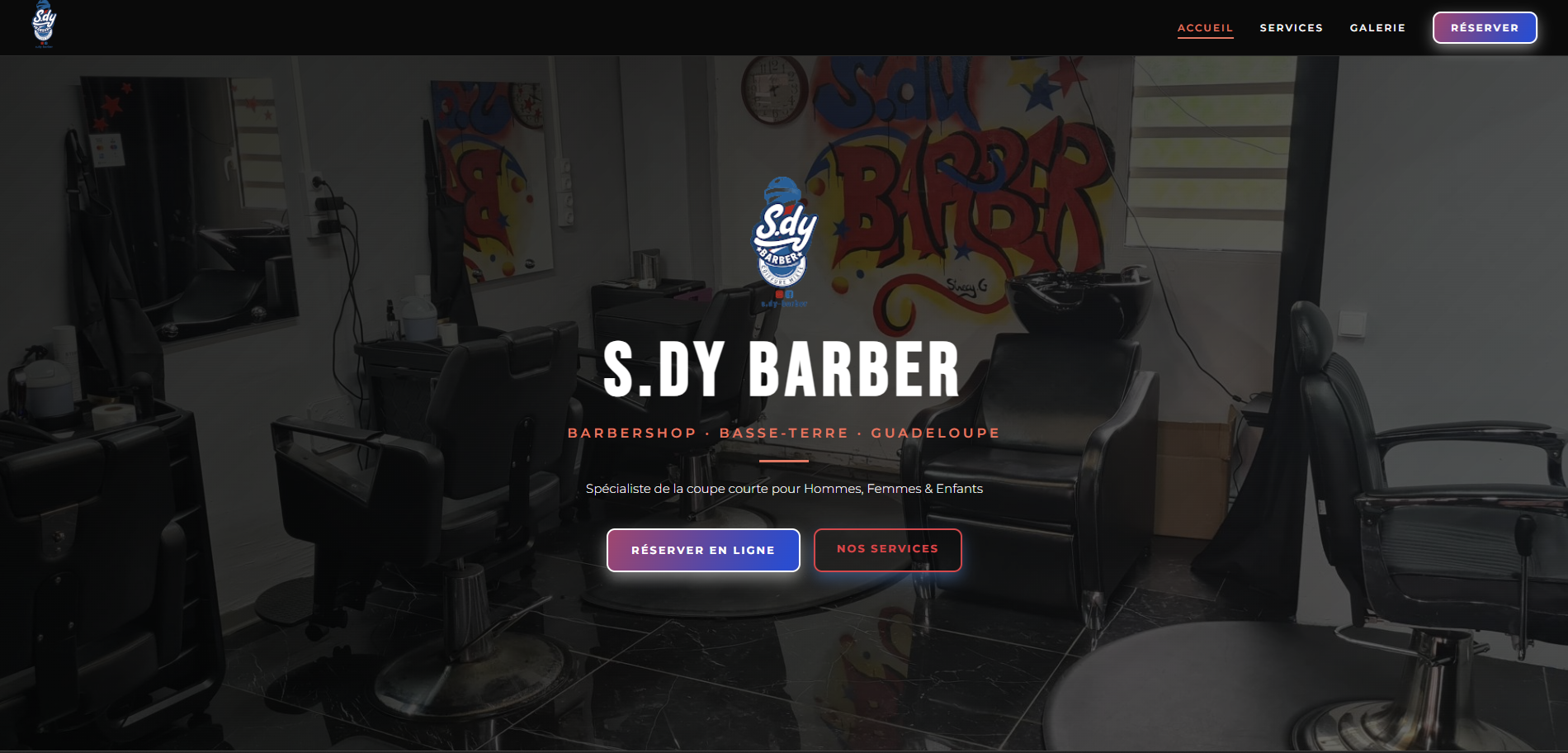 Site vitrine pour barbershop S.DY Barber avec réservation en ligne, créé par Digily